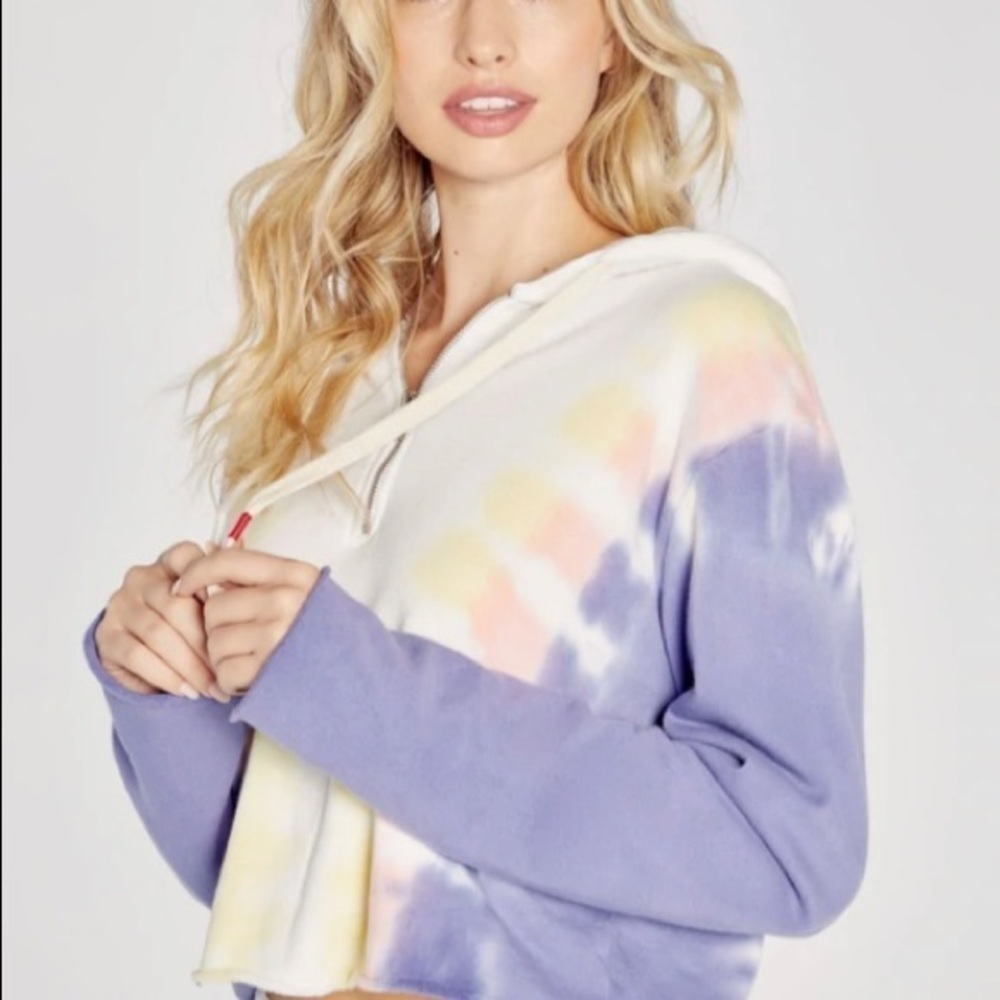 WILDFOX EDELWEISS HOODIE TIE DYE HALF ZIP FRONT LARGE